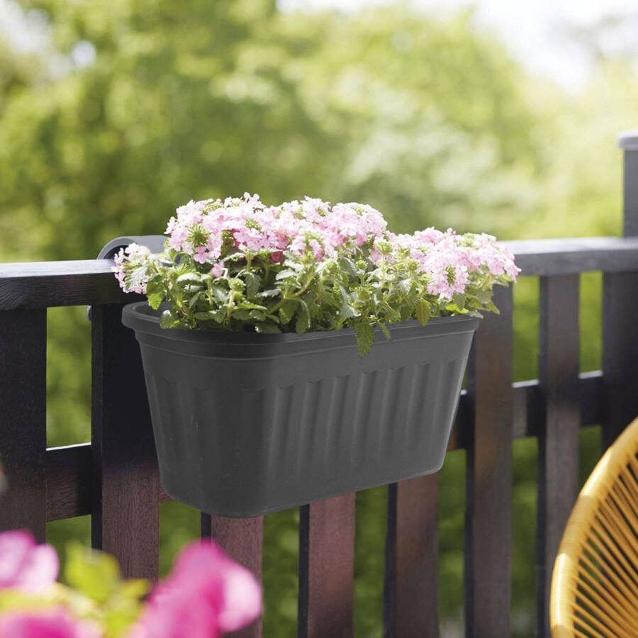 Garden Of Eden Rechthoekige Hangende Kunststof Balkon Plantenbak Bloembak met Haken Bloempot voor Reling 38 x 18 x 18 cm Tuin Balkon Decoraties