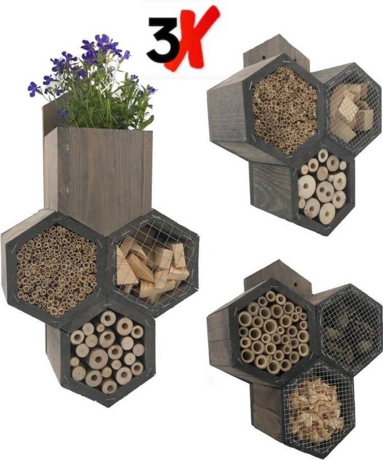 Garden Spirit Bijenhotel set van 3 Insectenhotel Plant Hexagon