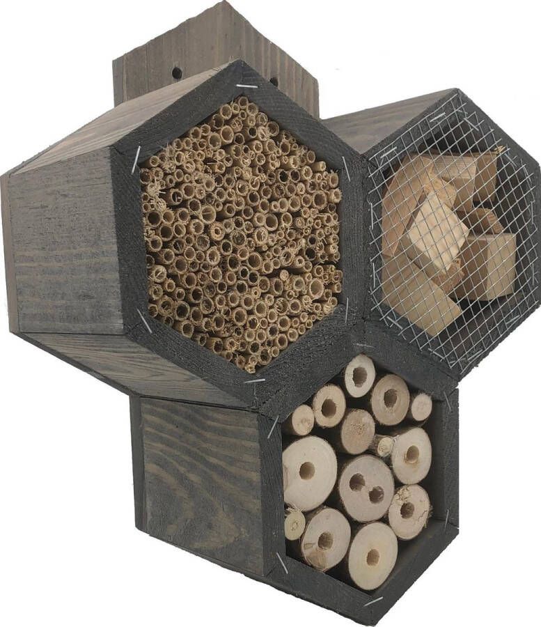 Garden Spirit Insectenhotel 11 x 27 x 33 cm. Bijenhotel grijs