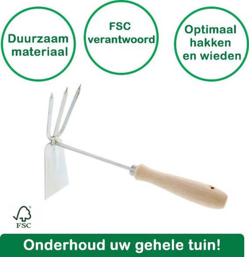 Garden Touch Duurzaam Handhak met drietand voor klussen in de tuin Tuingereedschap Hark FSC- verantwoord hout