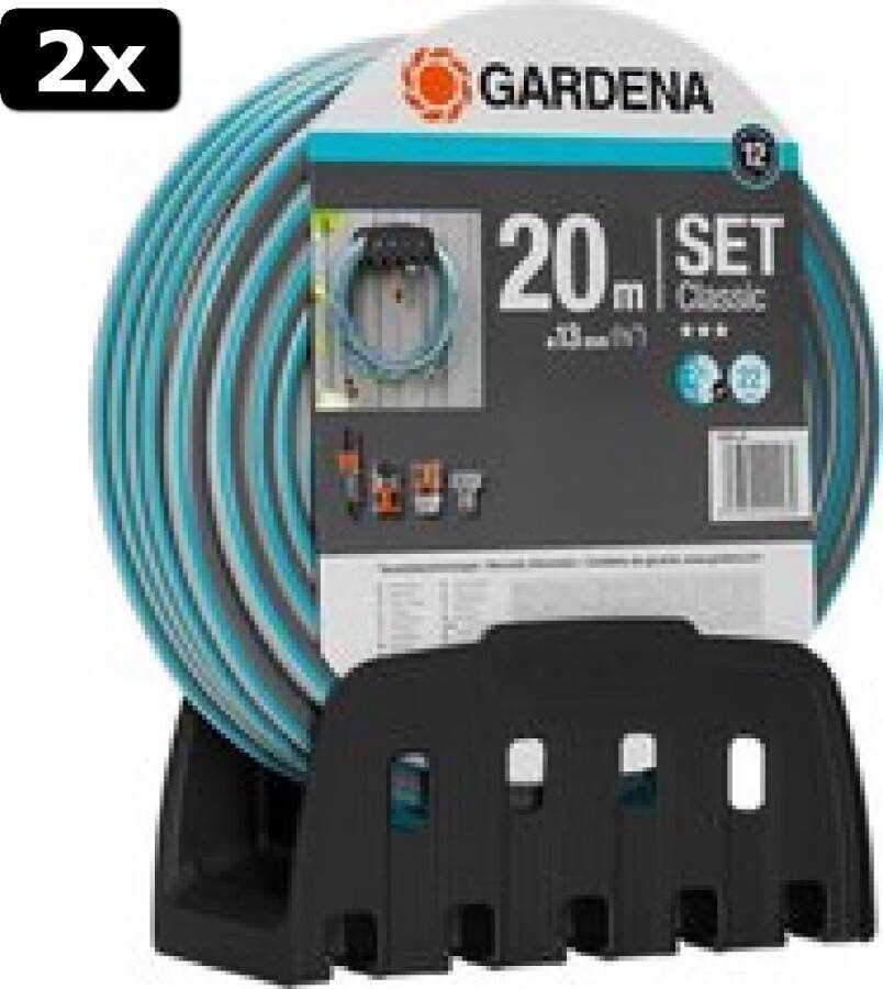 GARDENA 2x Muurhouder Met Slang Tuinslang 20 Meter 13 mm