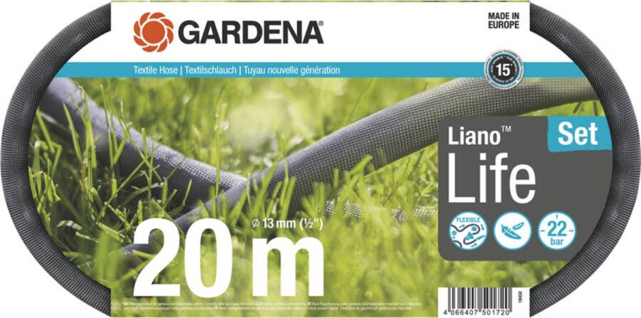 GARDENA Liano™ Life 18450-20 Textielslangset 20 m 1 2 inch 1 stuk(s)