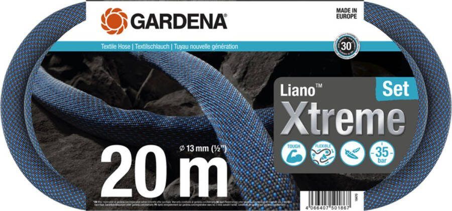GARDENA Liano™ XtremeTextielslangset 20 m Zwart 1 2 inch 1 stuk(s) 18470-20