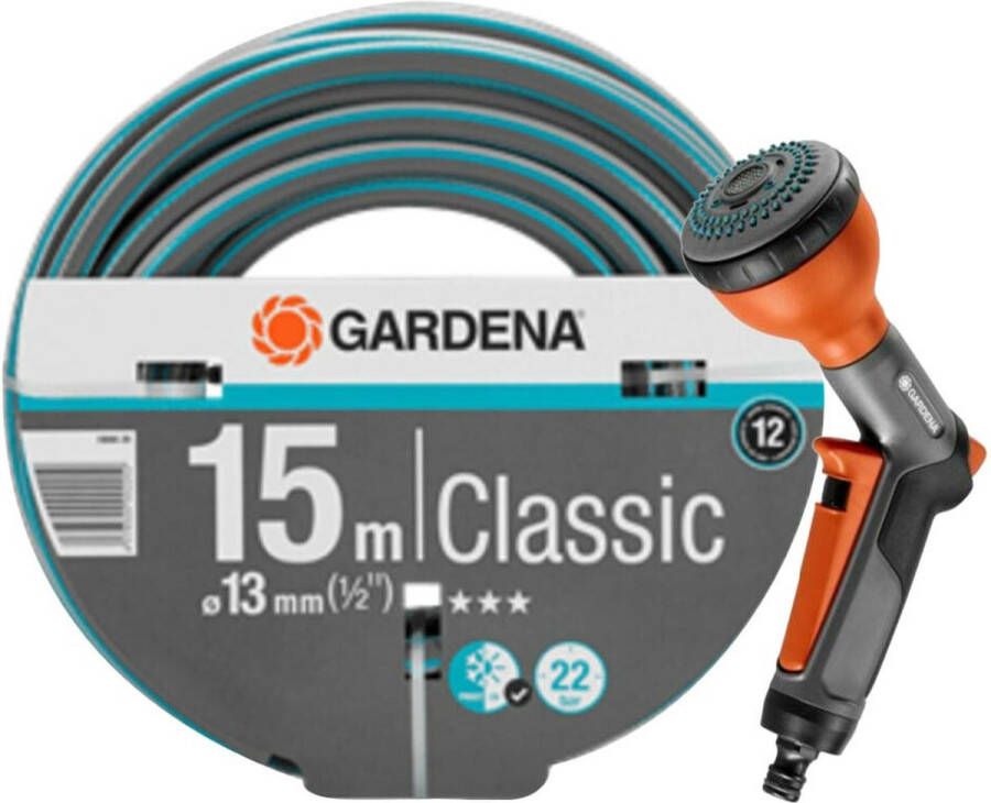 GARDENA Tuinslang Pakket Tuinslang Classic (1 2) 15m Classic + Classic Broes Incl. Waterstop 1 2 Voordeelpakket