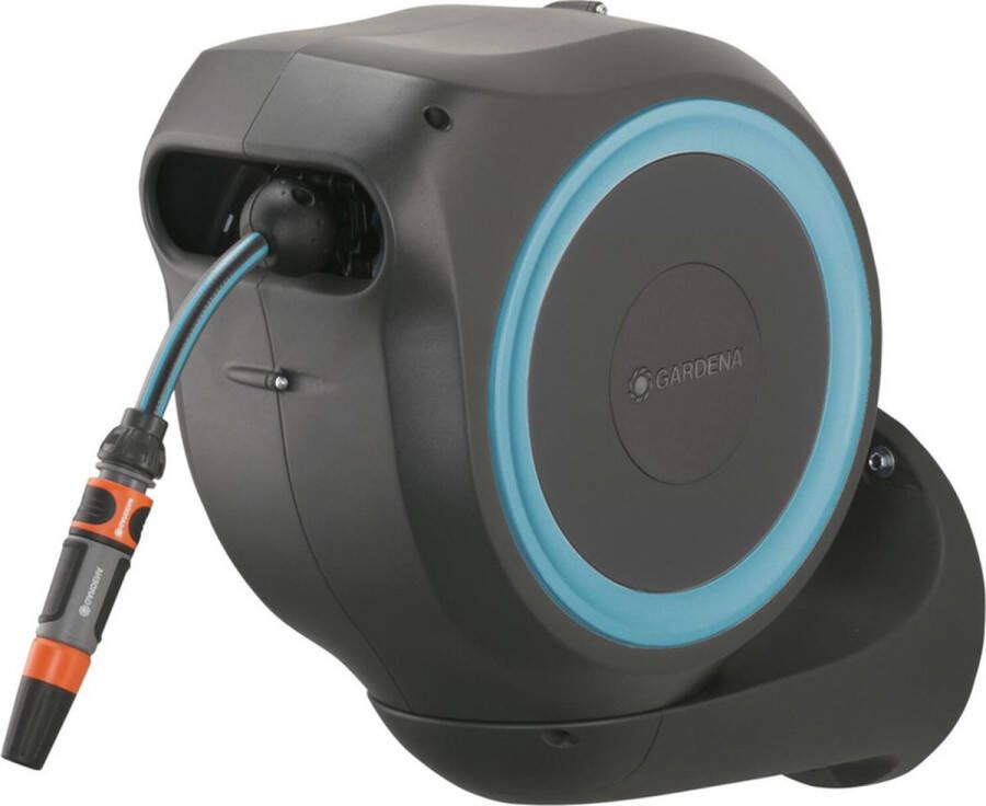 GARDENA Wandslangkast RollUp L (wit) 30 m: Met ecoPulse mondstuk draaibare slangbox geïntegreerde slanggeleider