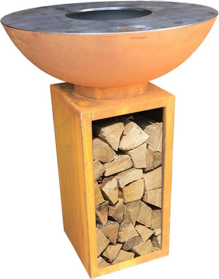 Gardenmaxx Grill-Eye 80 Corten Plancha BBQ Vuurschaal Grillen Bakken Grill-Ring Barbecue Buitenkoken Grillplaat BBQ Ø80x105