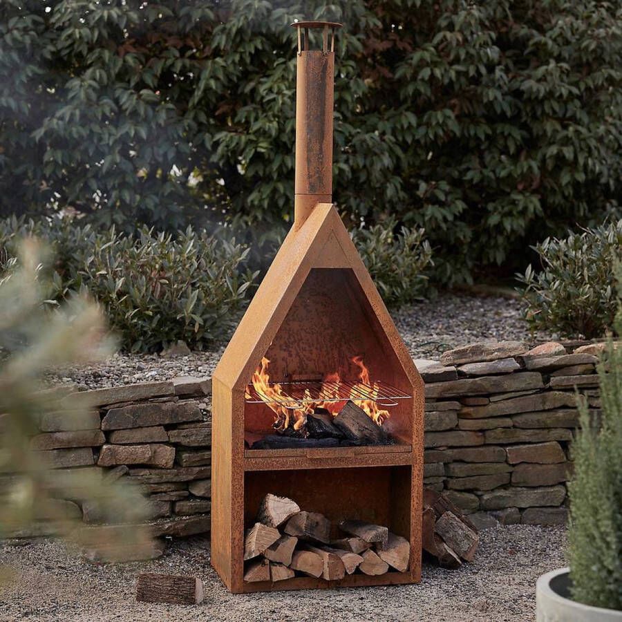 Gardenmaxx Tuinhaard Burnley Corten Terraskachel Grill Houtopslag Cortenstaal