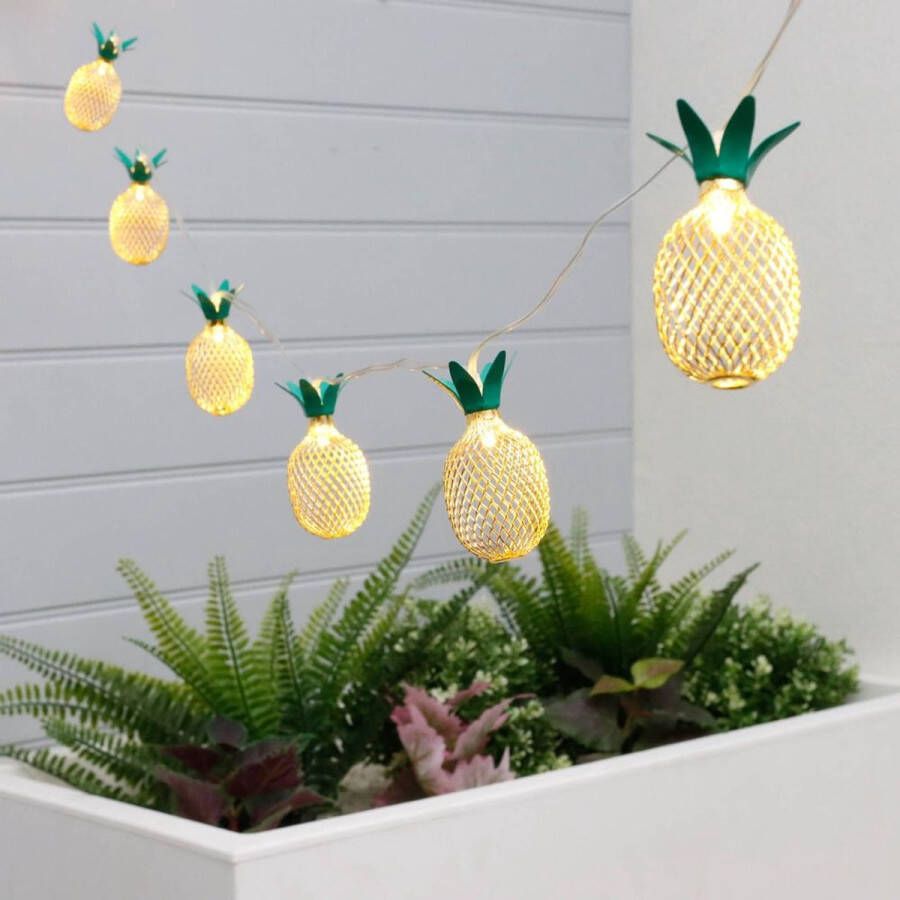 Gardenwize Lampen koord ananas lantaarn LED 10 lampjes zonne-energie Lichtsnoer