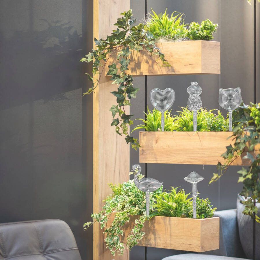 Gardies Glazen Waterdruppelaars Set van 5 Unieke Transparante Vormen Automatisch Irrigatiesysteem voor Kamerplanten Elegante Plantendruppelaars