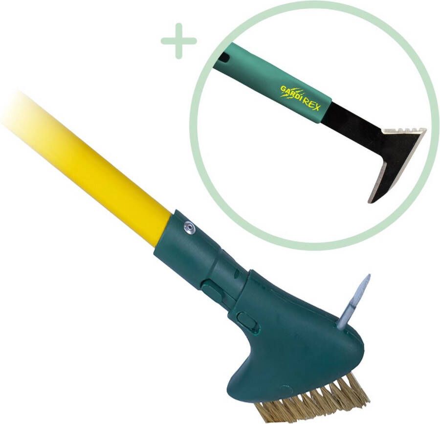 GardiREX Weed Brush Stalen Onkruidborstel met Voegenkrabber 2 Delige set Onkruidkrabber met 140cm steel – Voegborstel Onkruidmes