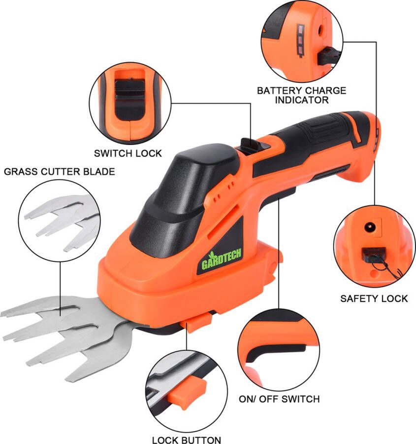 Gardtech accu gras- en heggenschaar 7 2 V snoerloze tuinschaar met 1 3 Ah (Li-ion-technologie) voor het knippen van heggen grassen 8 cm snijbreedte 13 3 cm snijlengte