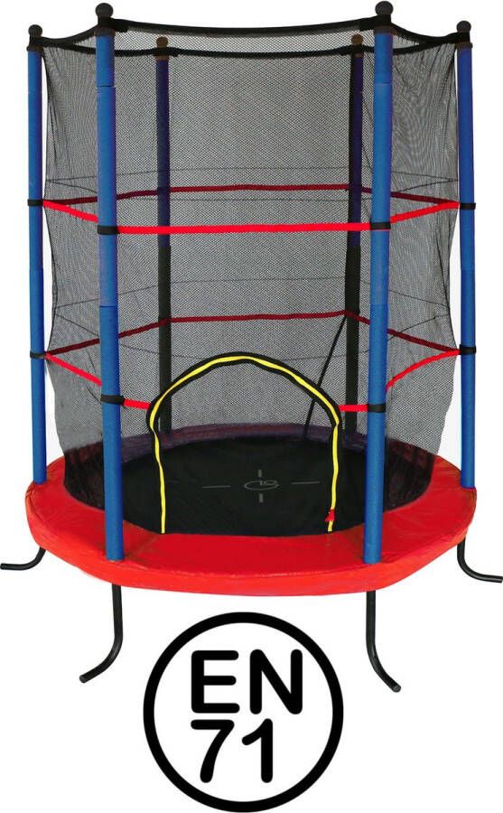 Garlando Combi XS Trampoline met Veiligheidsnet voor Kinderen Rond 140 cm met Veilige Rand Rood Blauw