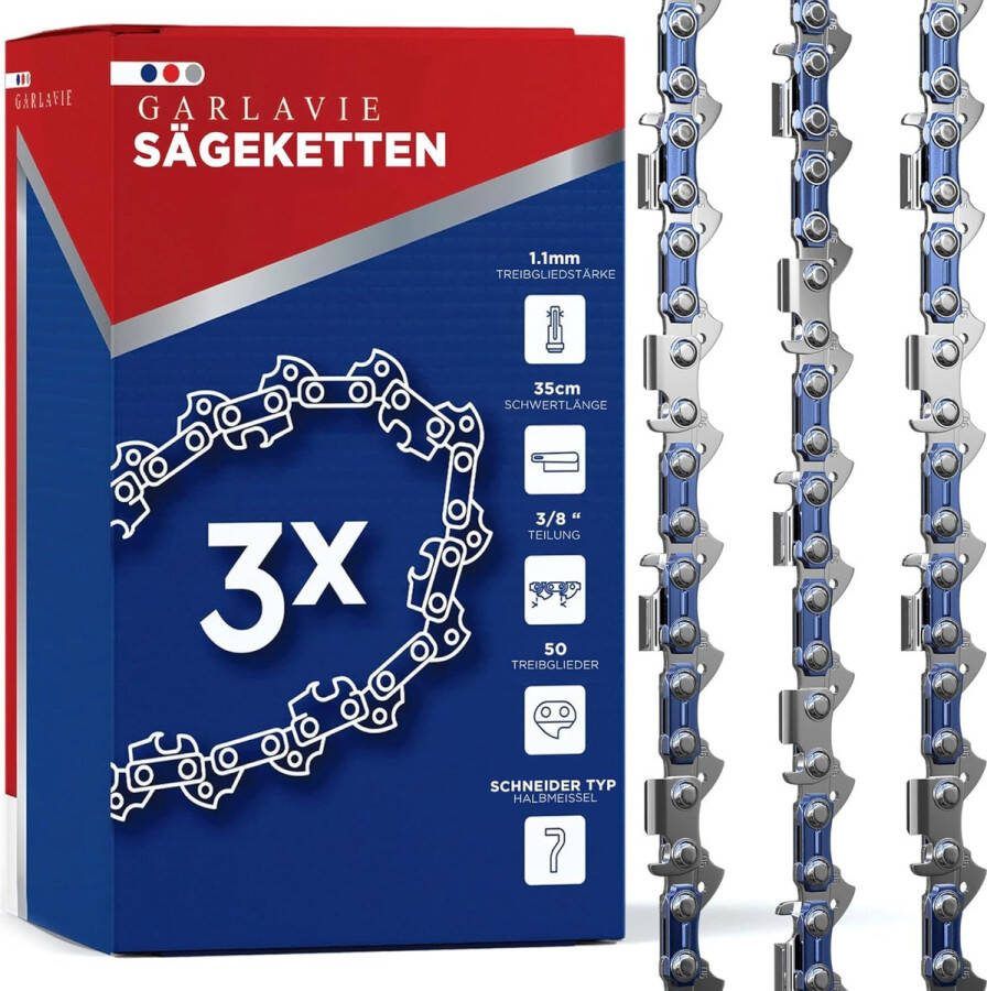 Garlavie 3 Set Kettingen voor Kettingzaag 35cm 3 8 50 TG 1.1 Aandrijf Schakels Kettingzaag Ketting 30cm Compatibel met Vele Merken Hoogwaardige Zaagkettingen