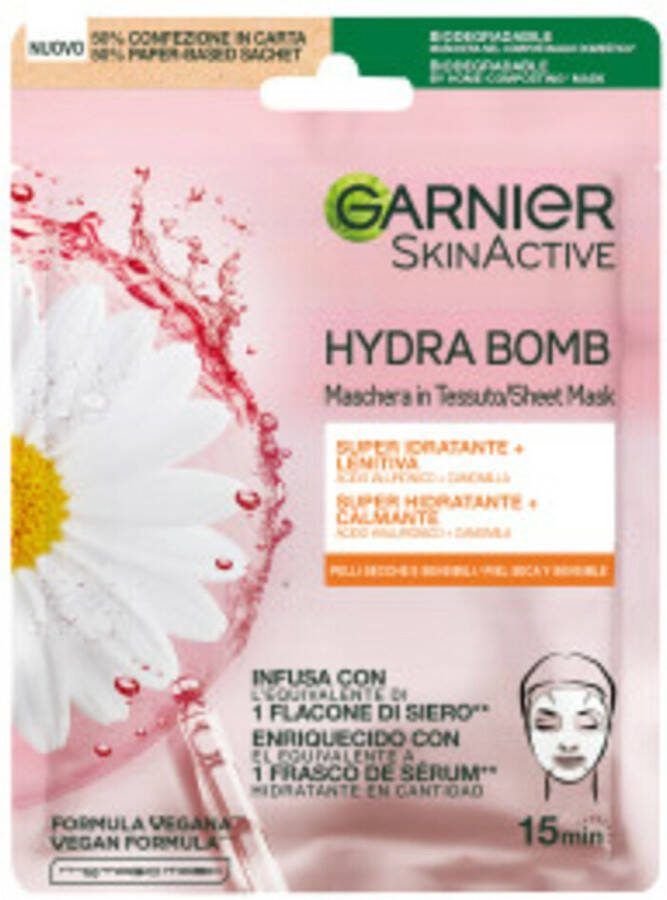 Garnier 20x SkinActive Hydra Bomb Tissue Masker met Kamille en Hyaluronzuur