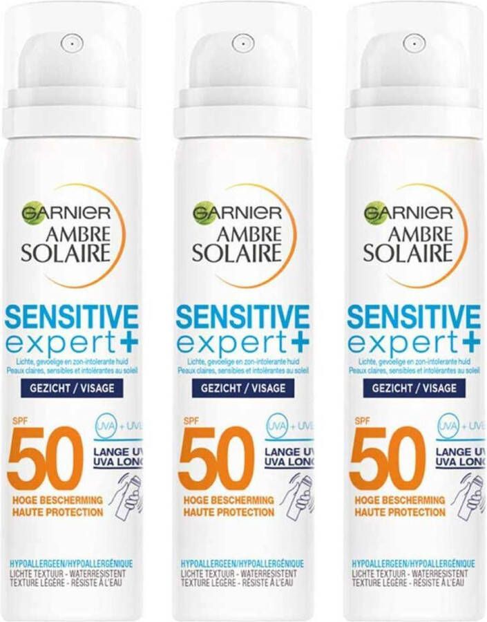 Garnier 3x Ambre Solaire Gezichtsspray Over Make-up Sensitive Expert+ SPF 50 75 ml