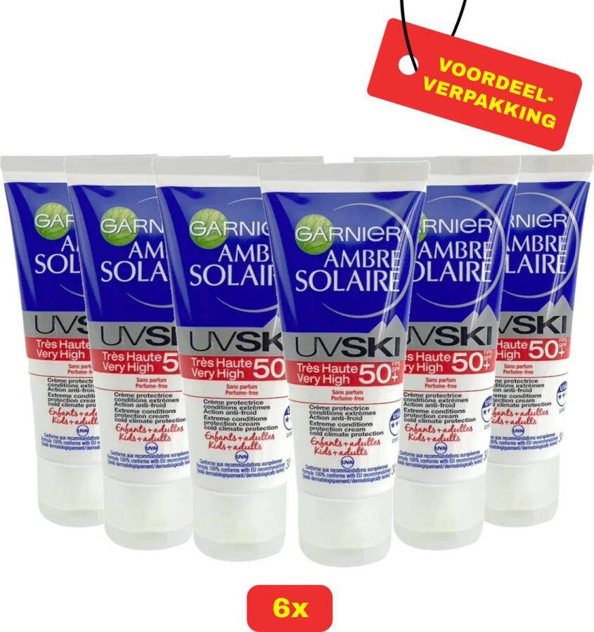 Garnier 6 x Ambre Solaire Beschermende Gezichtscrème UV Ski SPF 50+ 30ml Voordeelverpakking