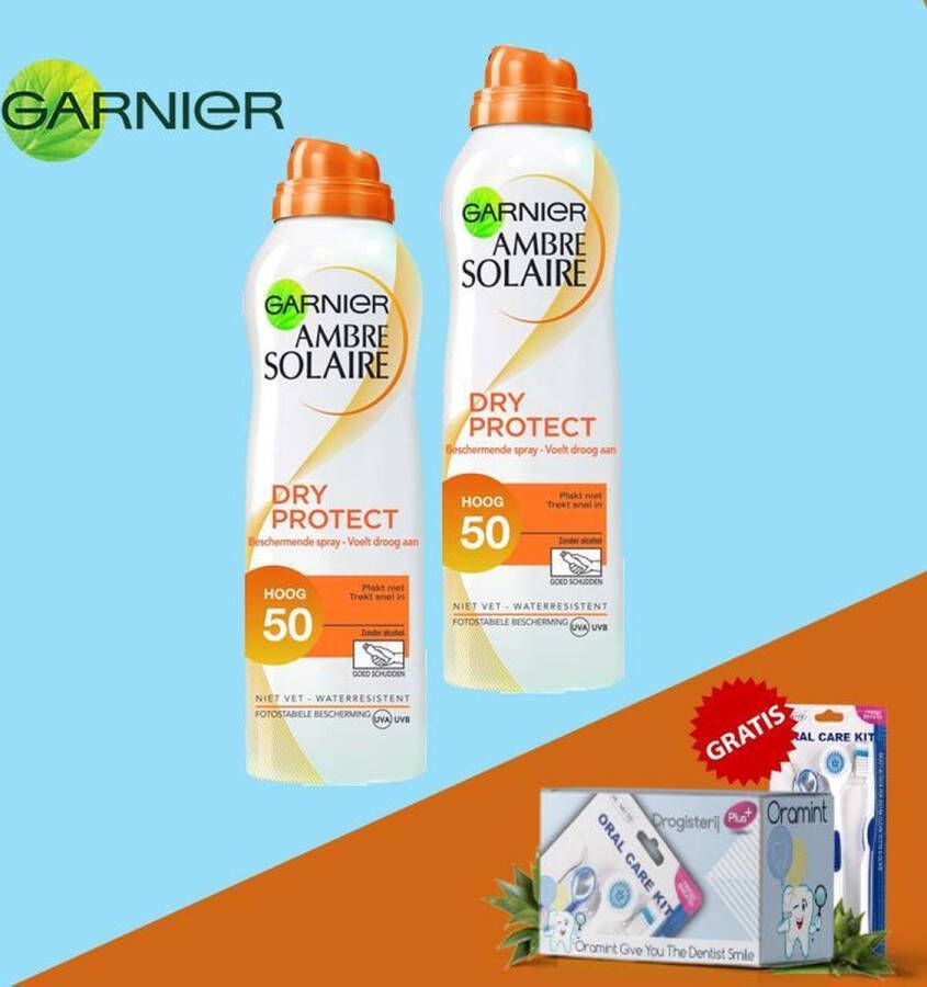 Garnier Ambre Solaire Dry Protect Zonnebrandspray SPF50 200 ml 2 Multipack Oramint oral Care Kit