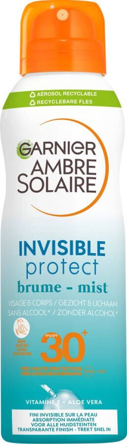 Garnier Ambre Solaire Invisible Protect Mist SPF 30 Zonnebrand spray met Vitamine E + Aloe Vera 200ml
