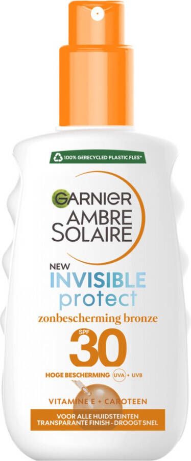 Garnier Ambre Solaire Invisible Protect RefreshTransparante Bronze Zonnebrandspray SPF 30 Vitamine E & Aloë Vera 2x 200 ml Voordeelverpakking