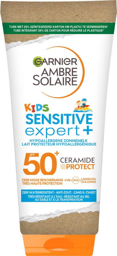 Garnier Ambre Solaire Sensitive Expert Kids Beschermende Melk SPF 50+ Hypoallergene Zonnebrand voor de Kinderhuid met Ceramide Protect 175ml