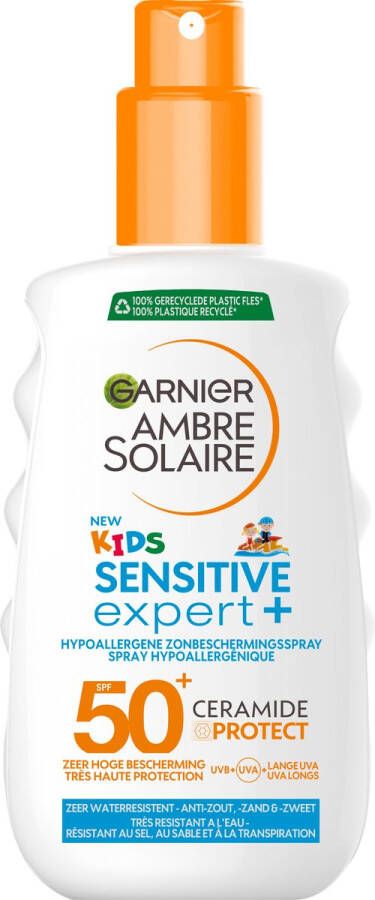 Garnier Ambre Solaire Sensitive Expert + Kids Zonnebrandspray SPF 50+ Ceramide Protect Zonnebrand voor de Kinderhuid met Ceramide Protect Hypoallergeen 150ml