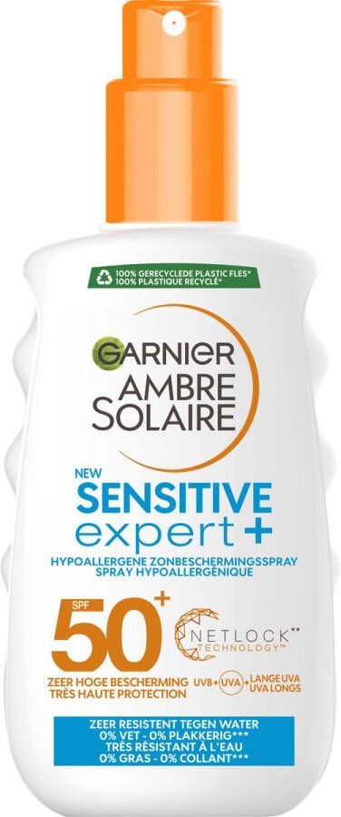 Garnier Ambre Solaire Sensitive Expert zonnebrandspray SPF 50+ Zonnebrand voor de Gevoelige Huid 200 ml