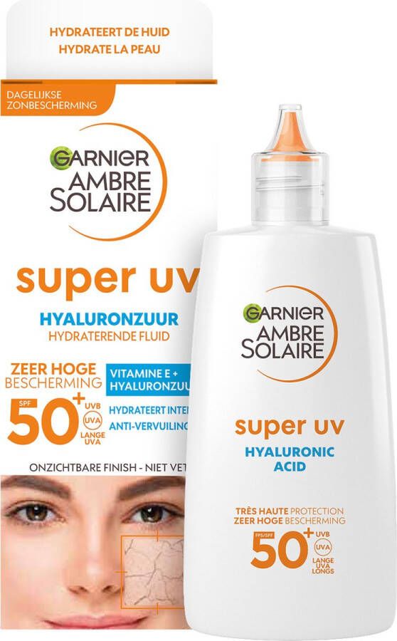 Garnier Ambre Solaire Super UV Hyaluronzuur Hydraterende Fluid SPF50+ Hydrateert en beschermt tegen UVB- UVA-en lange UVA-stralen 40 ML