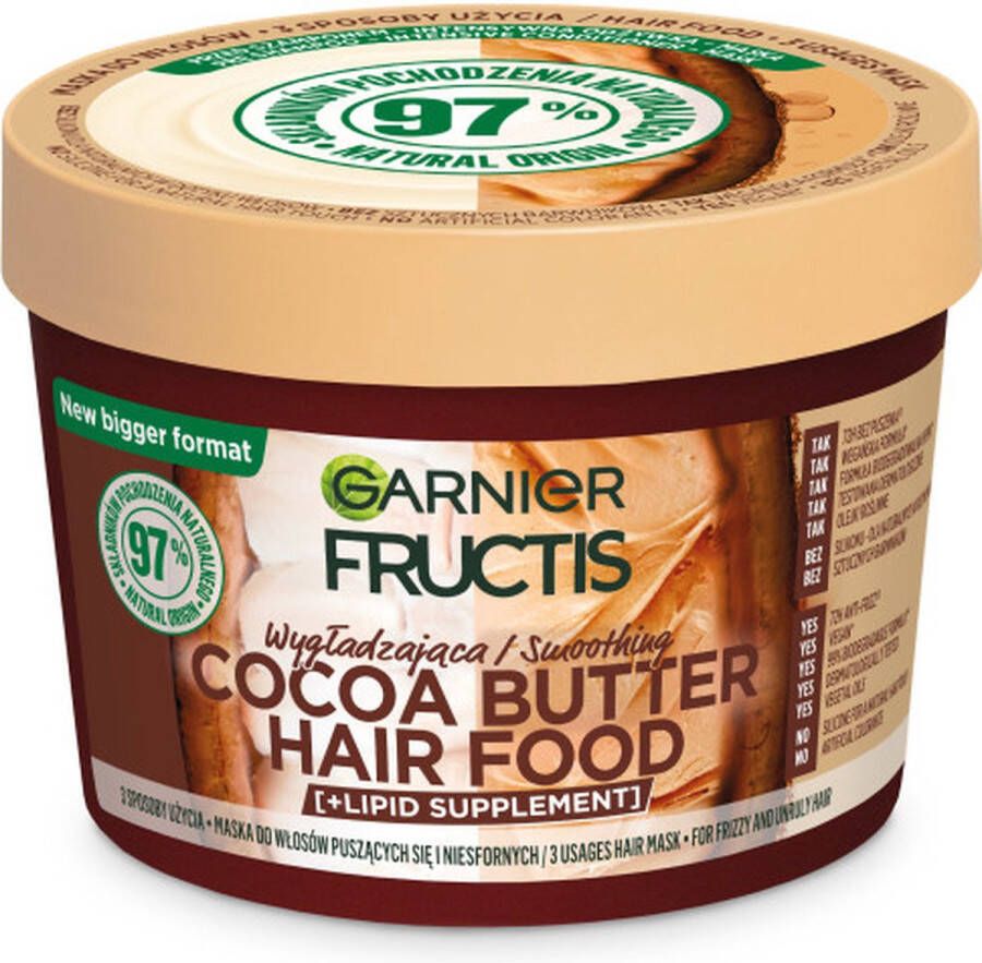 Garnier Fructis Cocoa Butter Hair Food gladmakend masker voor pluizig en weerbarstig haar 400ml