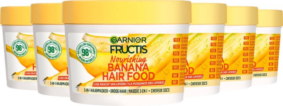 Garnier Fructis Hair Food Banana 3-in-1 Voedend Haarmasker Voordeelverpakking Droog haar 6 x 350ml