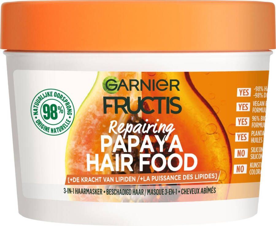 Garnier Fructis Hair Food Papaya 3-in-1 Herstellend Haarmasker Beschadigd Haar 400ml