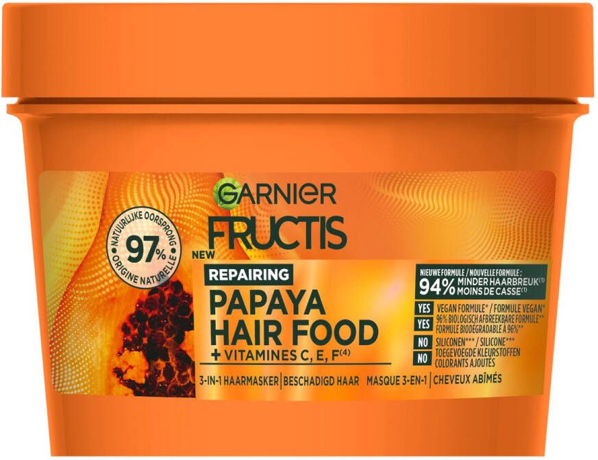 Garnier Fructis Hair Food Papaya 3-in-1 Herstellend Haarmasker Beschadigd Haar 400ml