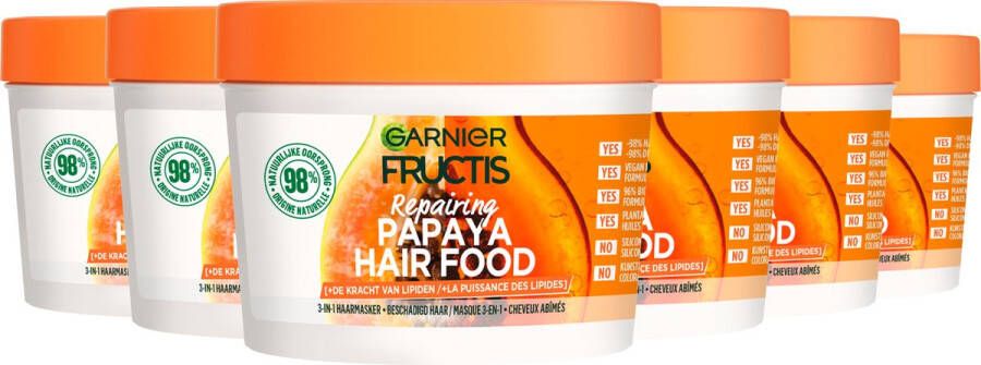 Garnier Fructis Hair Food Papaya 3-in-1 Herstellend Haarmasker Voordeelverpakking Beschadigd Haar 6 x 350ml