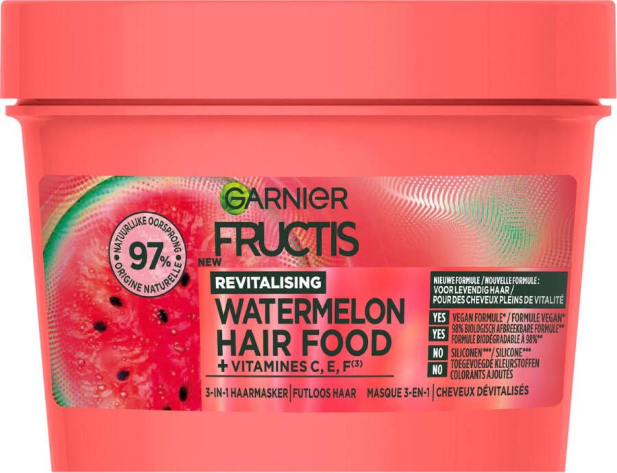 Garnier Fructis Hair Food Watermelon Revitaliserend 3-in-1 Haarmasker Futloos Haar 400ml