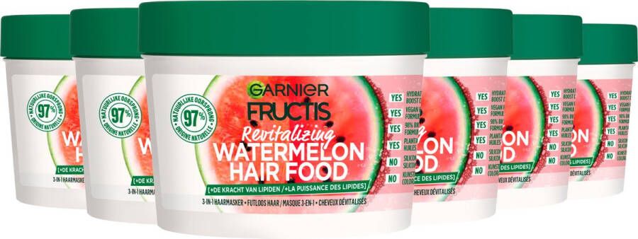 Garnier Fructis Hair Food Watermelon Revitaliserend 3-in-1 Haarmasker Voordeelverpakking Futloos Haar 6 x 350ml