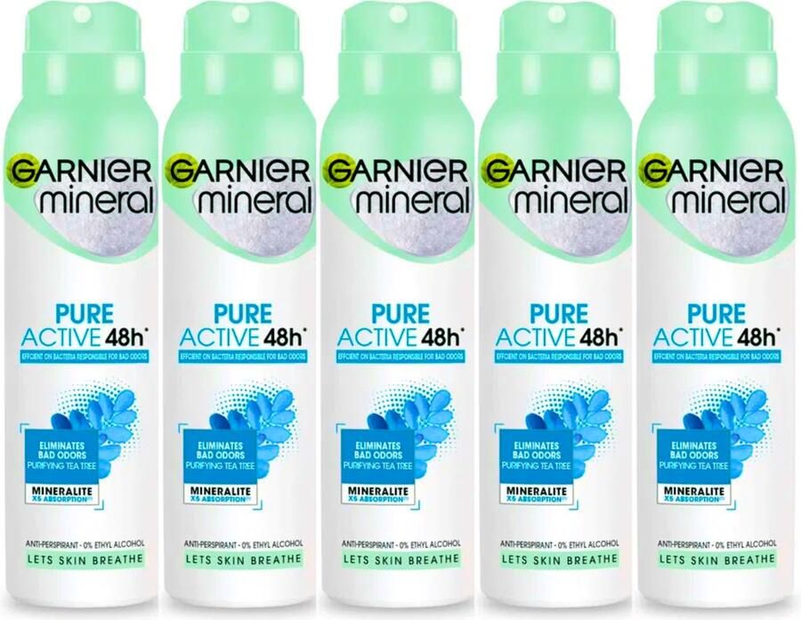 Garnier Pure Active Purifying Tea Tree Deodorant Spray 5 x 150ml