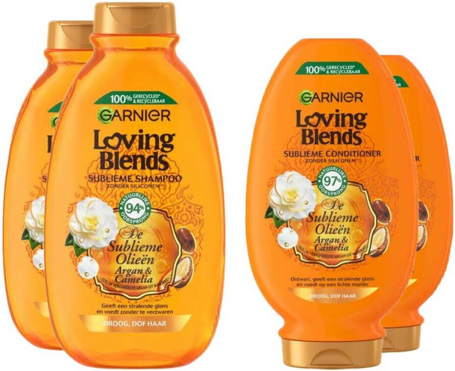 Garnier Loving Blends Argan en Cameliaolie Shampoo 2x 300 ml & Conditioner 2x 250 ml Pakket