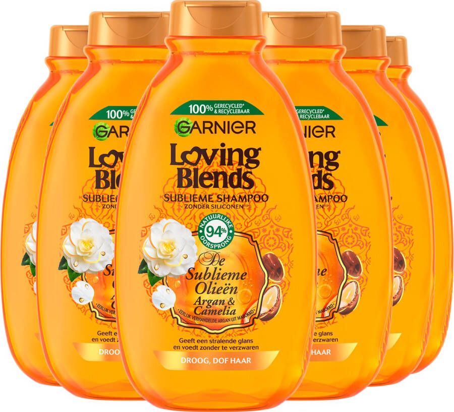 Garnier Loving Blends Argan & Cameliaolie Voedende Glansgevende Shampoo Voordeelverpakking Droog en Dof Haar 6 x 300ml