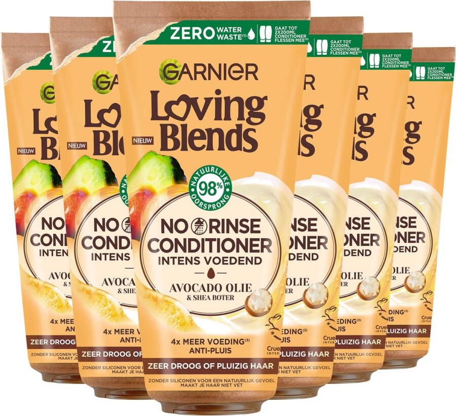 Garnier 3600542459242 Loving Blends Avocado Olie & Shea Boter Intens Voedende No Rinse Conditioner Voordeelverpakking Zeer Droog Pluizig Haar 6 x 200ml