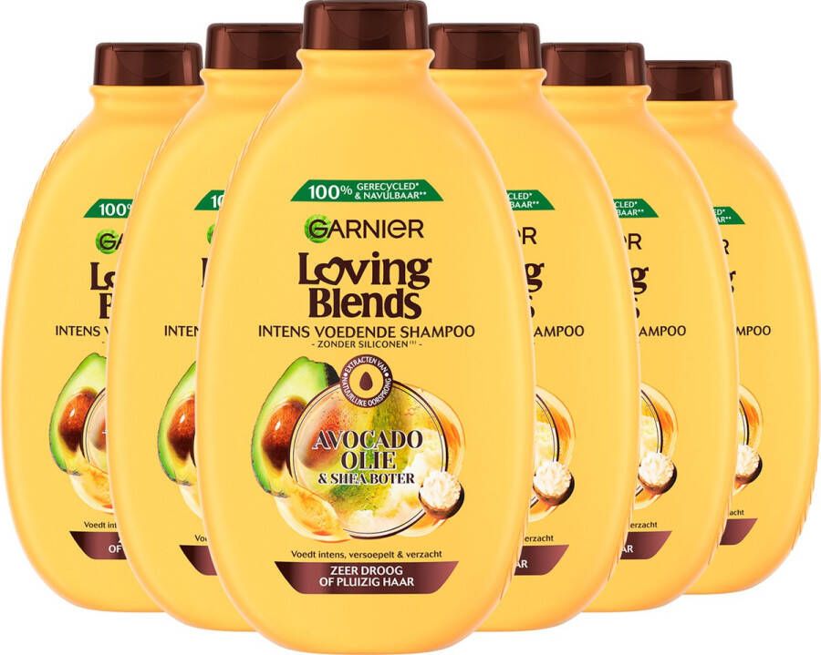 Garnier Loving Blends Avocado Olie & Shea Boter Intens Voedende Shampoo Voordeelverpakking Zeer Droog Pluizig Haar 6 x 600ml