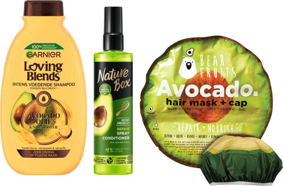 Garnier Loving Blends Cadeauset Avocado Haarverzorging Loving Blends Shampoo Avocado BearFruits Hair Mask Avocado