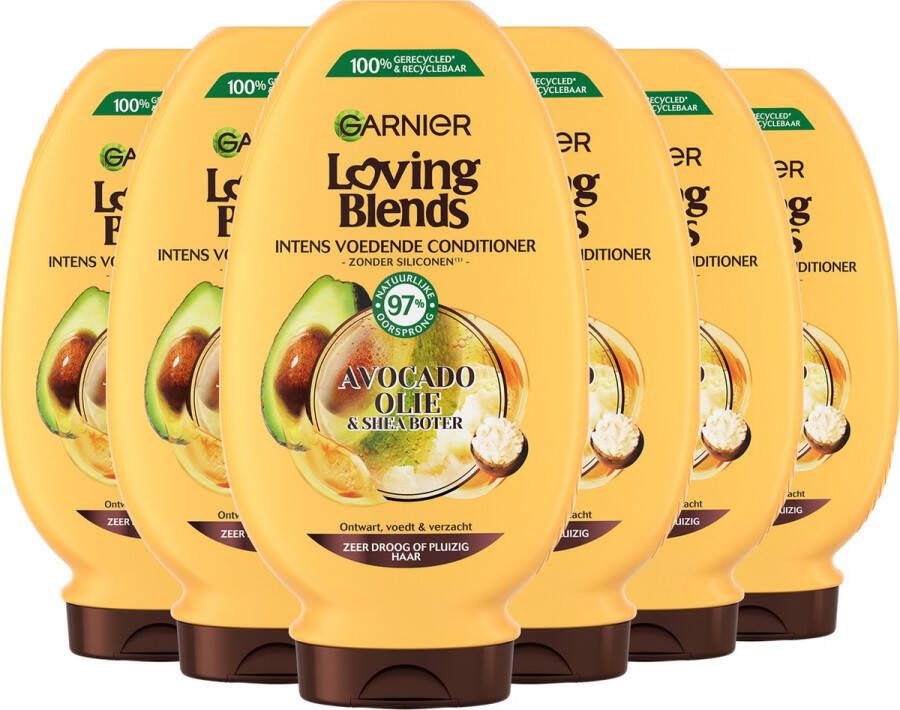 Garnier Loving Blends Avocado Olie & Shea Boter Intens Voedende Conditioner Voordeelverpakking Zeer Droog Pluizig Haar 6 x 250ml