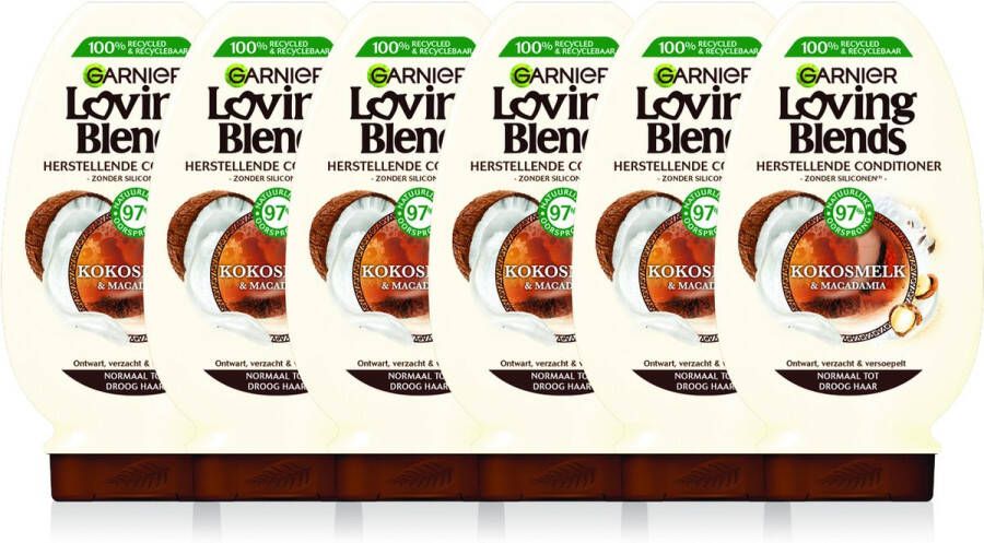Garnier Loving Blends Conditioner Kokosmelk & Macadamia Normaal tot Droog haar 6 x 250 ml Voordeelverpakking