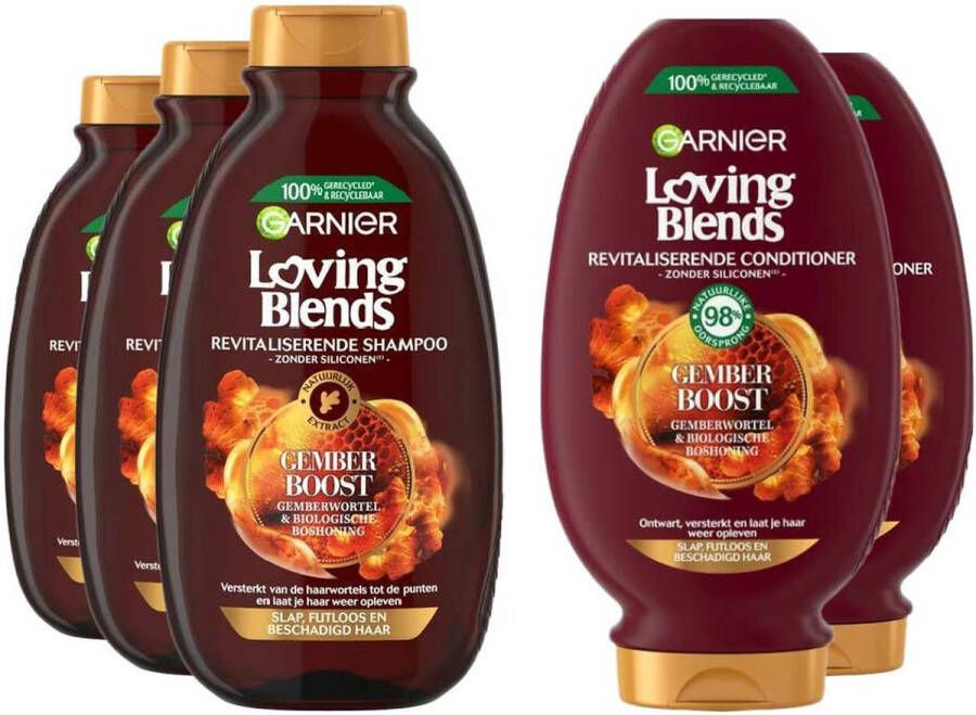 Garnier Loving Blends Gember Boost shampoo 3x 300 ml & Conditioner 2x 250 ml – Pakket