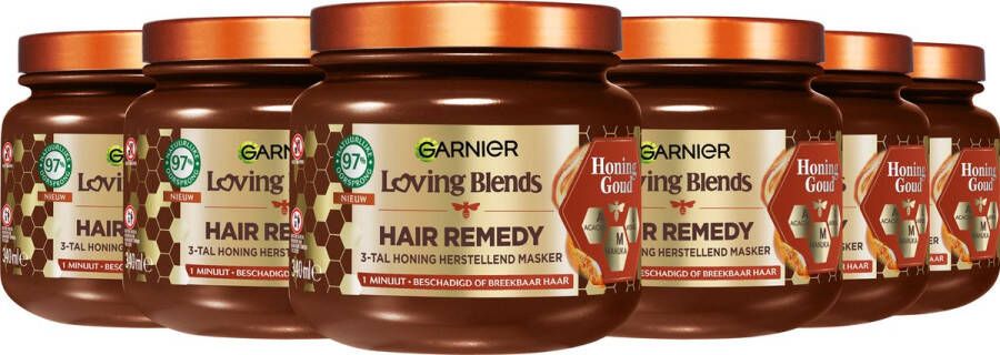 Garnier Loving Blends Honing Goud Hair Remedy Haarmasker Herstellend Masker Voor Beschadigd Breekbaar Haar 3 x 340ml