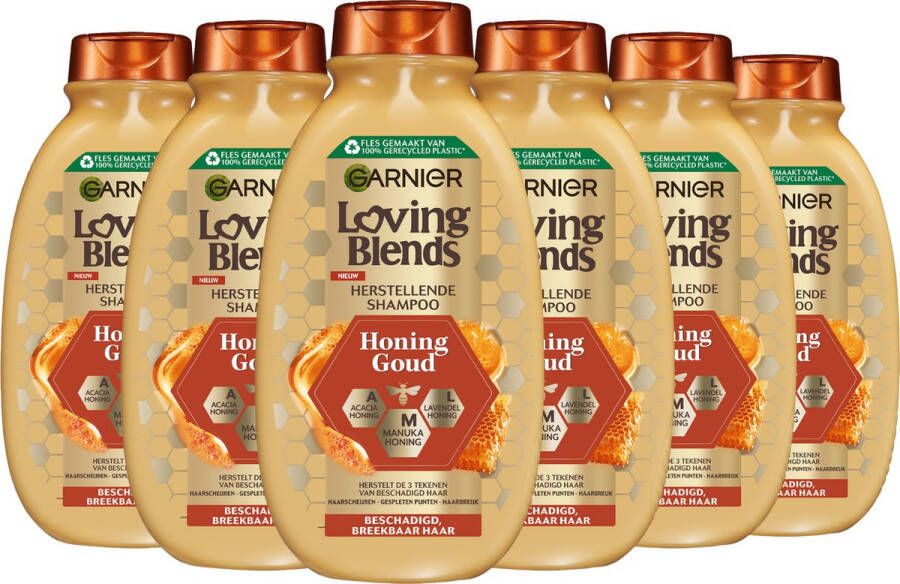 Garnier Loving Blends Honing Goud Herstellende Shampoo Voordeelverpakking Beschadigd Breekbaar Haar 6 x 600ml