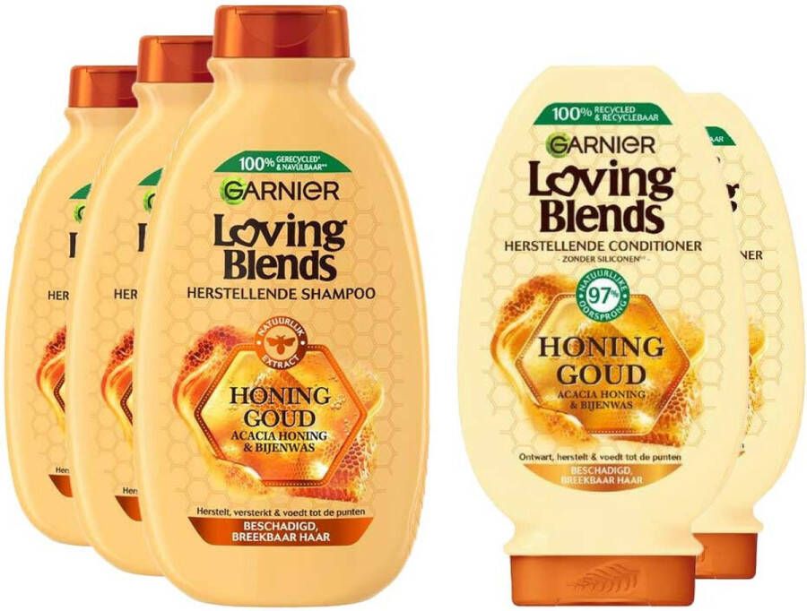 Garnier Loving Blends Honing Goud Shampoo 3x 300 ml & Conditioner 2x 250 ml – Pakket