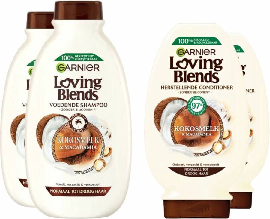 Garnier Loving Blends Kokosmelk en Macadamia Shampoo 2x 300 ml & Conditioner 2x 250 ml Pakket