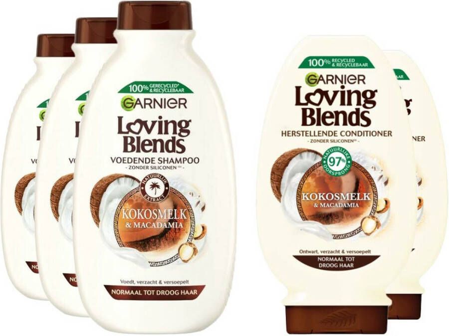 Garnier Loving Blends Kokosmelk en Macadamia Shampoo 3x 300 ml & Conditioner 2x 250 ml Pakket
