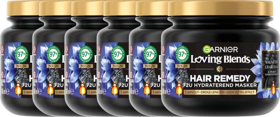 Garnier Loving Blends Magnetic Charcoal Hair Remedy Haarmasker Voordeelverpakking Intens Hydraterend Masker Speciaal Ontwikkeld Voor Droge Lengtes 6 x 340ml