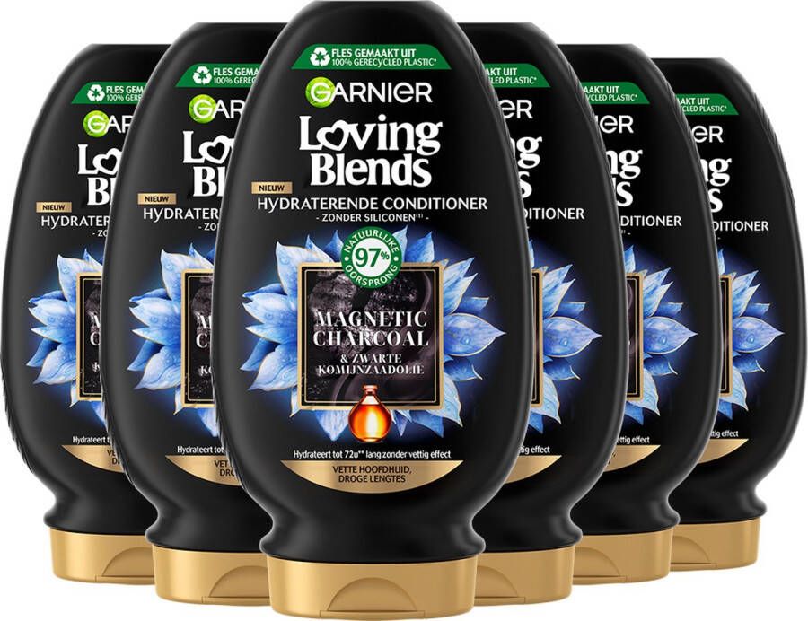 Garnier Loving Blends Magnetic Charcoal Zuiverende & Hydraterende Conditioner Voordeelverpakking Vette Hoofdhuid Droge Lengtes 6 x 250ml